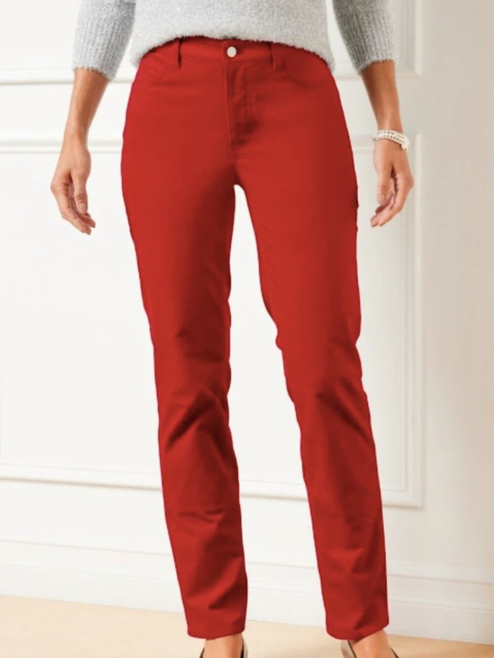 Talbots Red Velveteen Straight Leg Pant, Size 2P